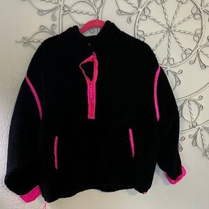 Bibi sherpa 1/2 zip, Black/neon pink pullover size L
